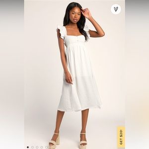 Springtime Splendor White Ruffle Backless Midi Dress Medium NEW